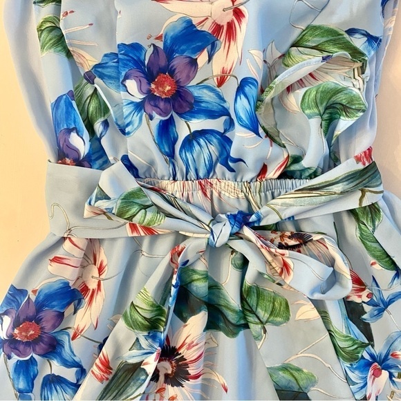 H&M Mama Baby Blue Sleeveless Chiffon Floral Nursing Dress - Picture 10 of 16